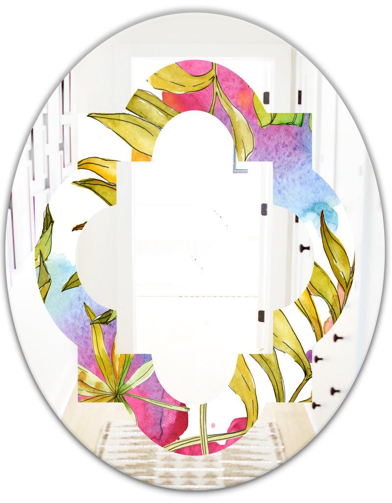 DesignQ Tropical Foliage IV - Cottage Round Or Oval Wall Mirror - Quatrefoil