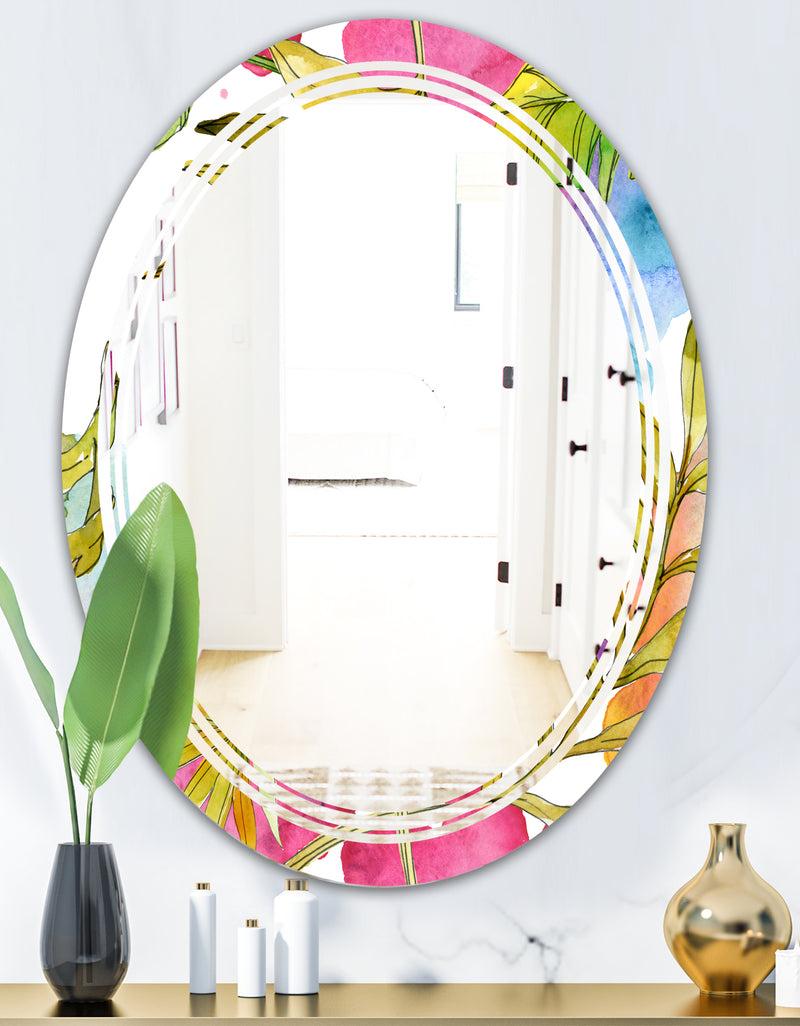 DesignQ Tropical Foliage IV - Cottage Round Or Oval Wall Mirror - Triple C