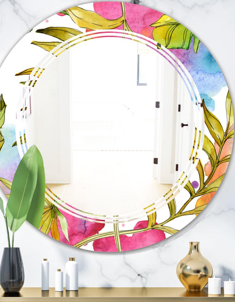 DesignQ Tropical Foliage IV - Cottage Round or Oval Wall Mirror - Triple C