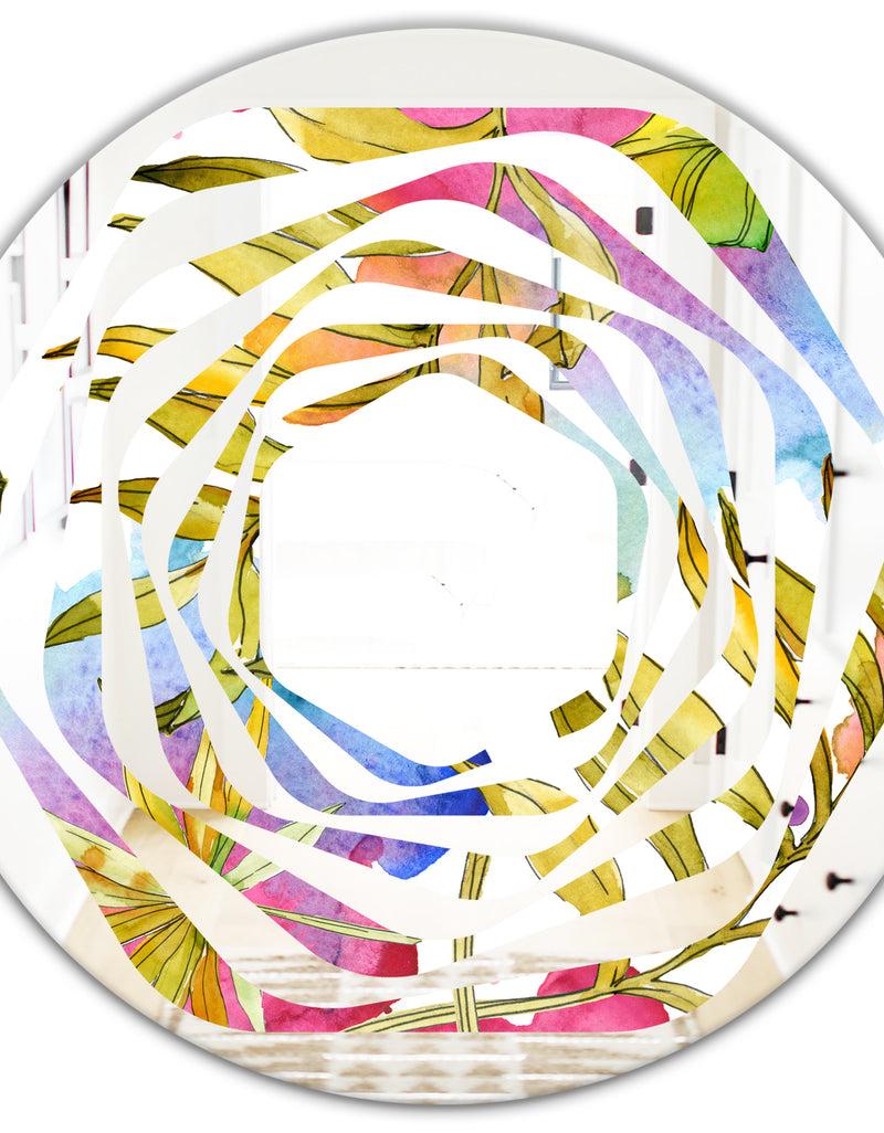 DesignQ Tropical Foliage IV - Cottage Round Or Oval Wall Mirror - Whirl