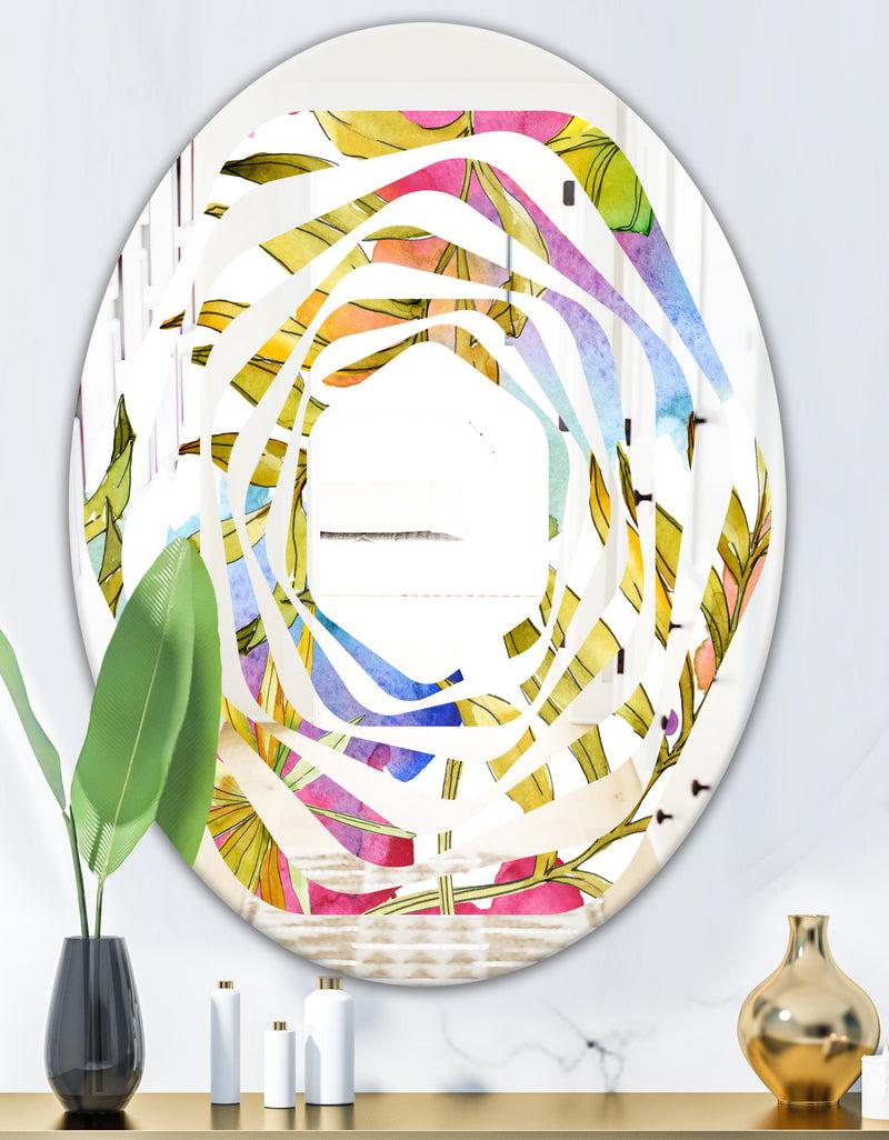 DesignQ Tropical Foliage IV - Cottage Round Or Oval Wall Mirror - Whirl
