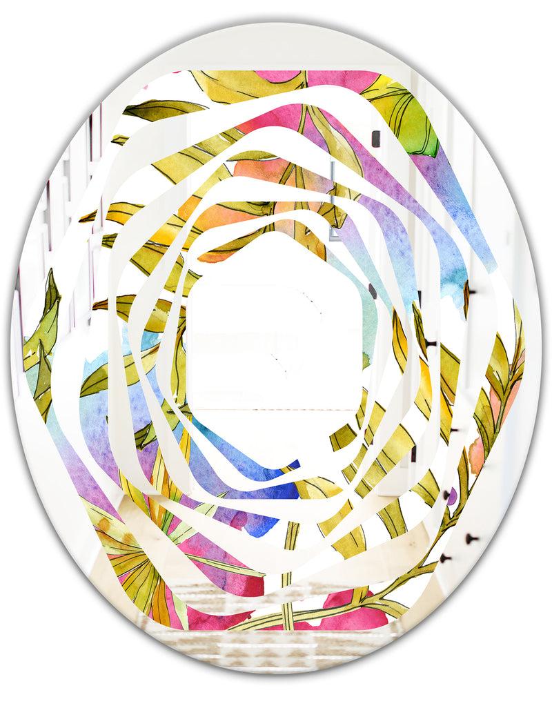 DesignQ Tropical Foliage IV - Cottage Round Or Oval Wall Mirror - Whirl
