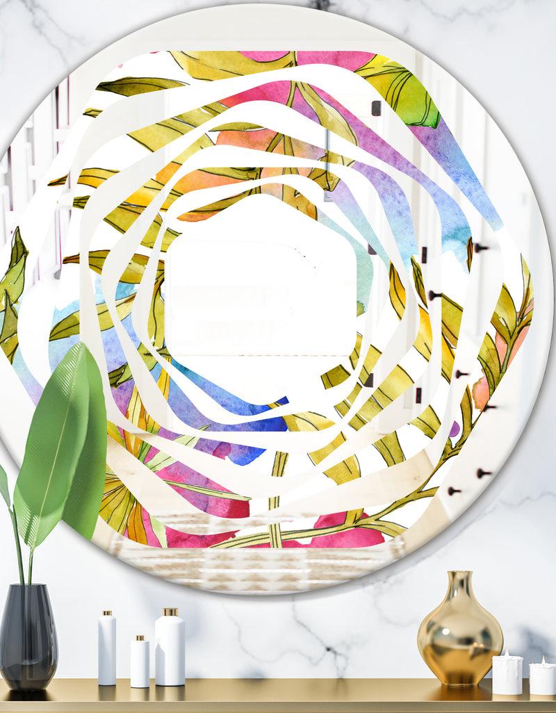 DesignQ Tropical Foliage IV - Cottage Round or Oval Wall Mirror - Whirl