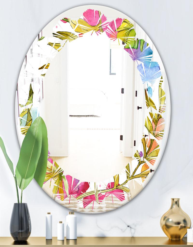 DesignQ Tropical Foliage IV - Cottage Round Or Oval Wall Mirror - Leaves