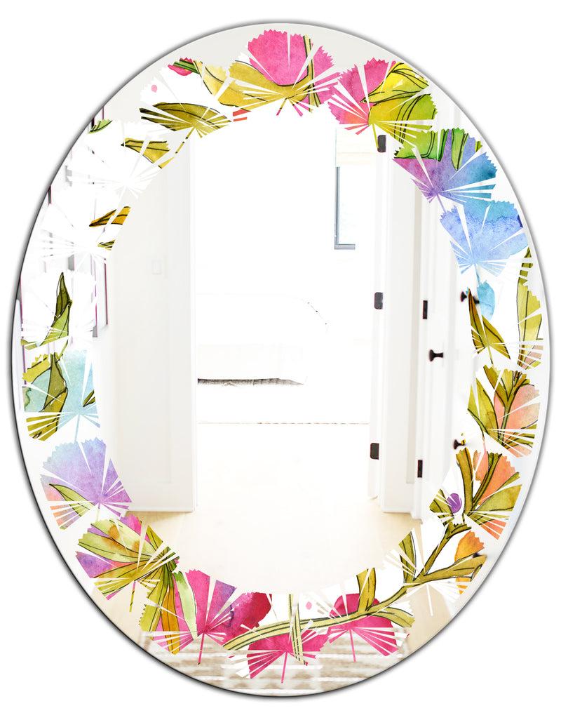 DesignQ Tropical Foliage IV - Cottage Round Or Oval Wall Mirror - Leaves