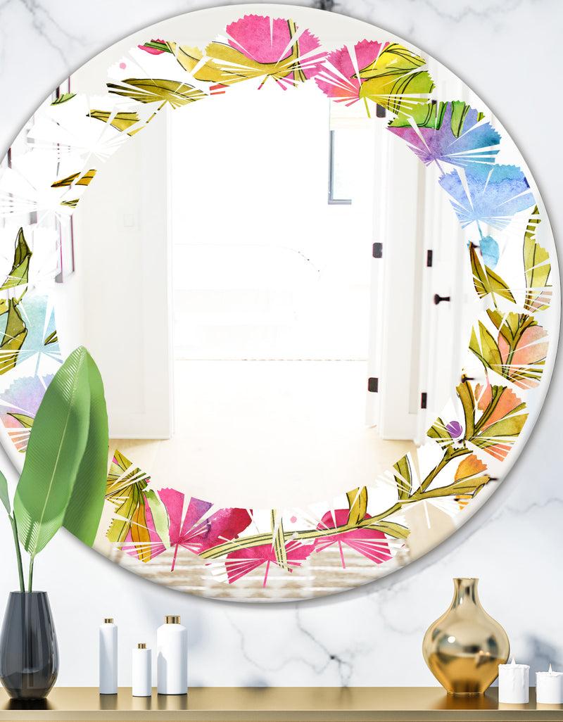 DesignQ Tropical Foliage IV - Cottage Round or Oval Wall Mirror - Leaves