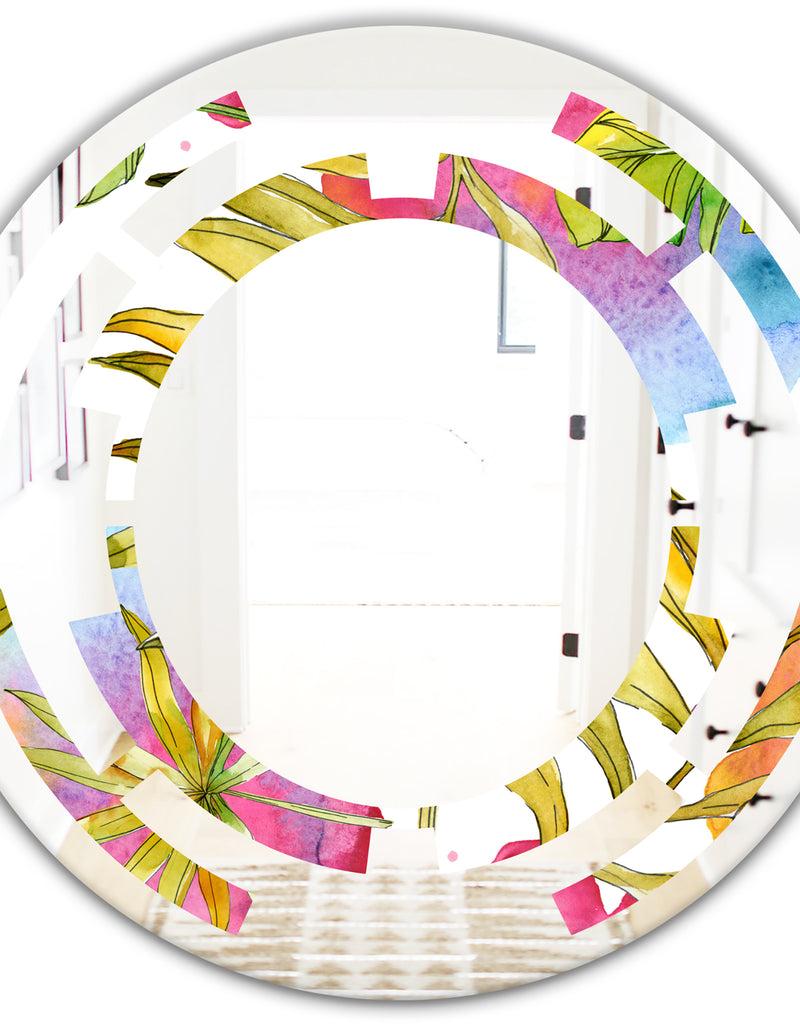 DesignQ Tropical Foliage IV - Cottage Round Or Oval Wall Mirror - Space