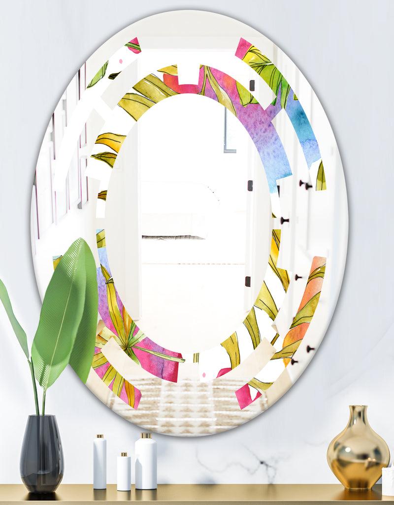 DesignQ Tropical Foliage IV - Cottage Round Or Oval Wall Mirror - Space