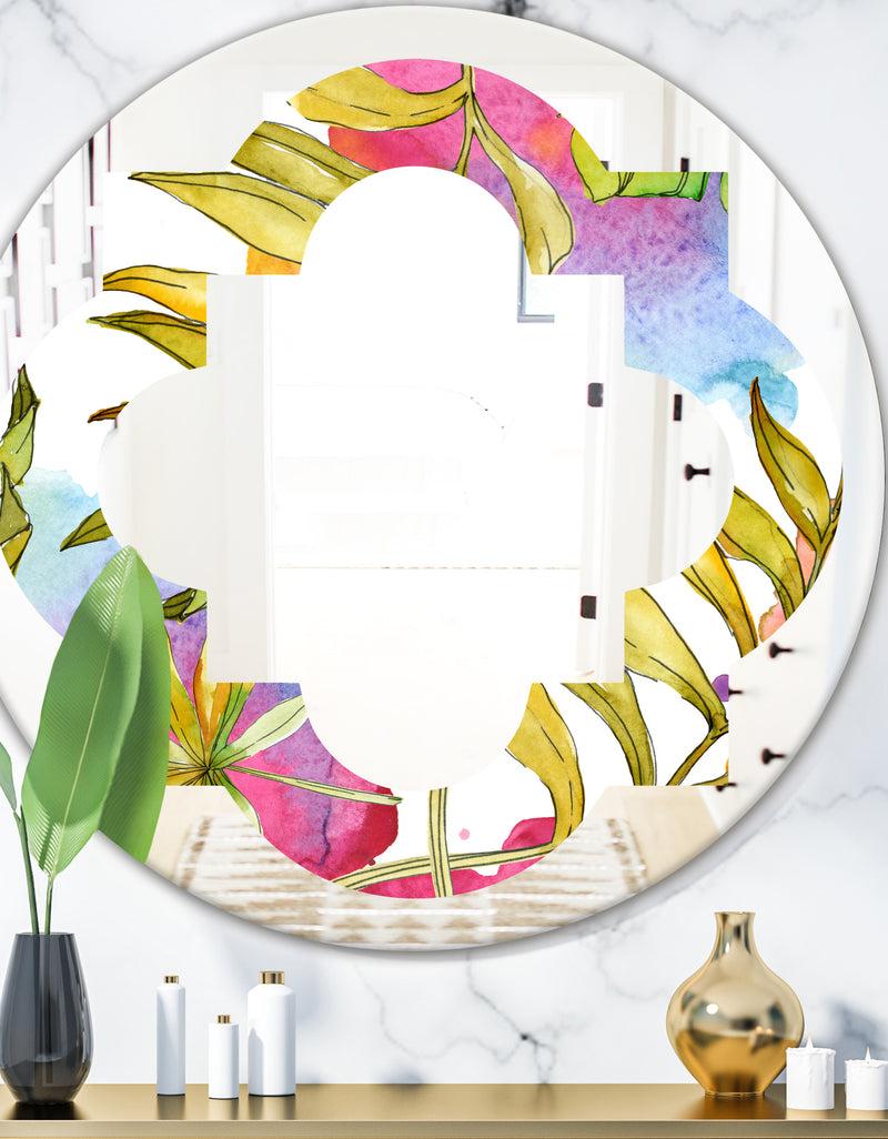 DesignQ Tropical Foliage IV - Cottage Round or Oval Wall Mirror - Quatrefoil