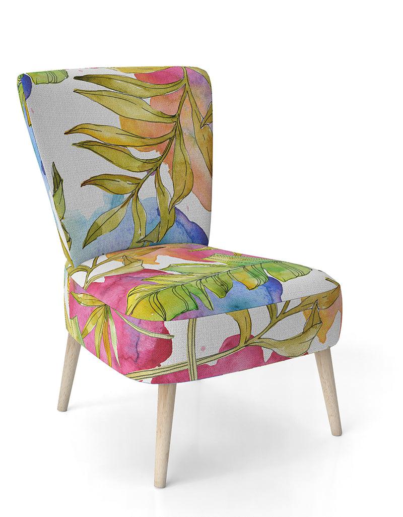DesignQ Tropical Foliage IV - Upholstered Mid-Century Accent Chair