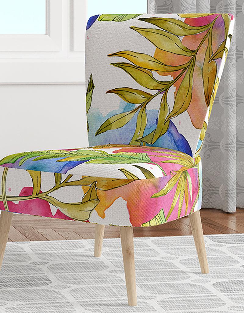 DesignQ Tropical Foliage IV - Upholstered Mid-Century Accent Chair