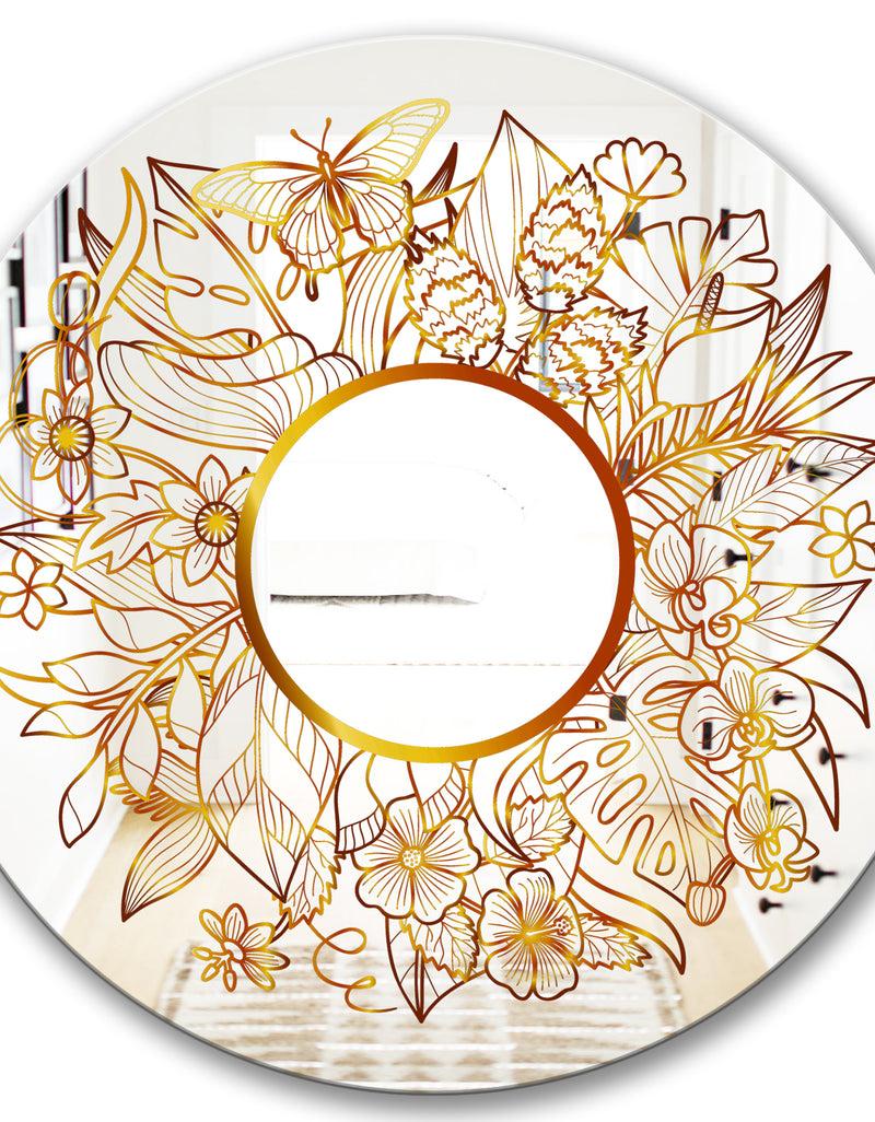 DesignQ Tropical Gold Composition 3 - Glam Mirror - Oval Or Round Decorative Mirror