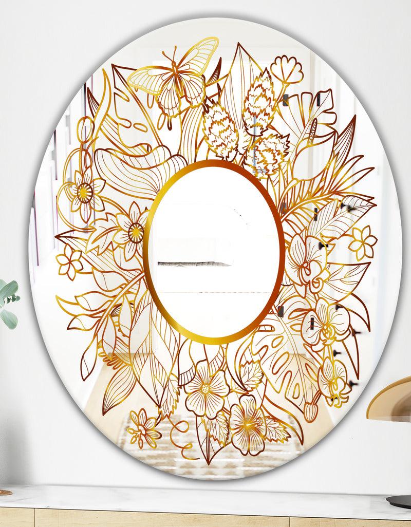 DesignQ Tropical Gold Composition 3 - Glam Mirror - Oval Or Round Decorative Mirror