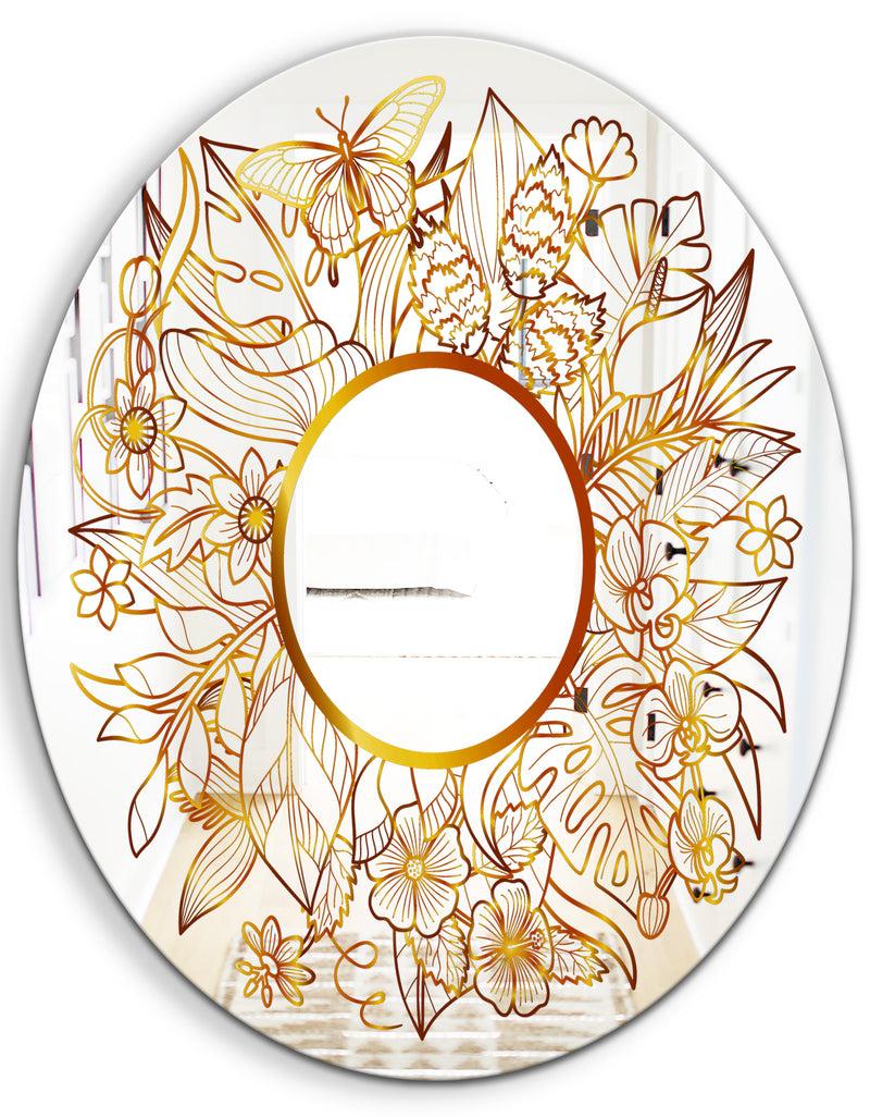 DesignQ Tropical Gold Composition 3 - Glam Mirror - Oval Or Round Decorative Mirror