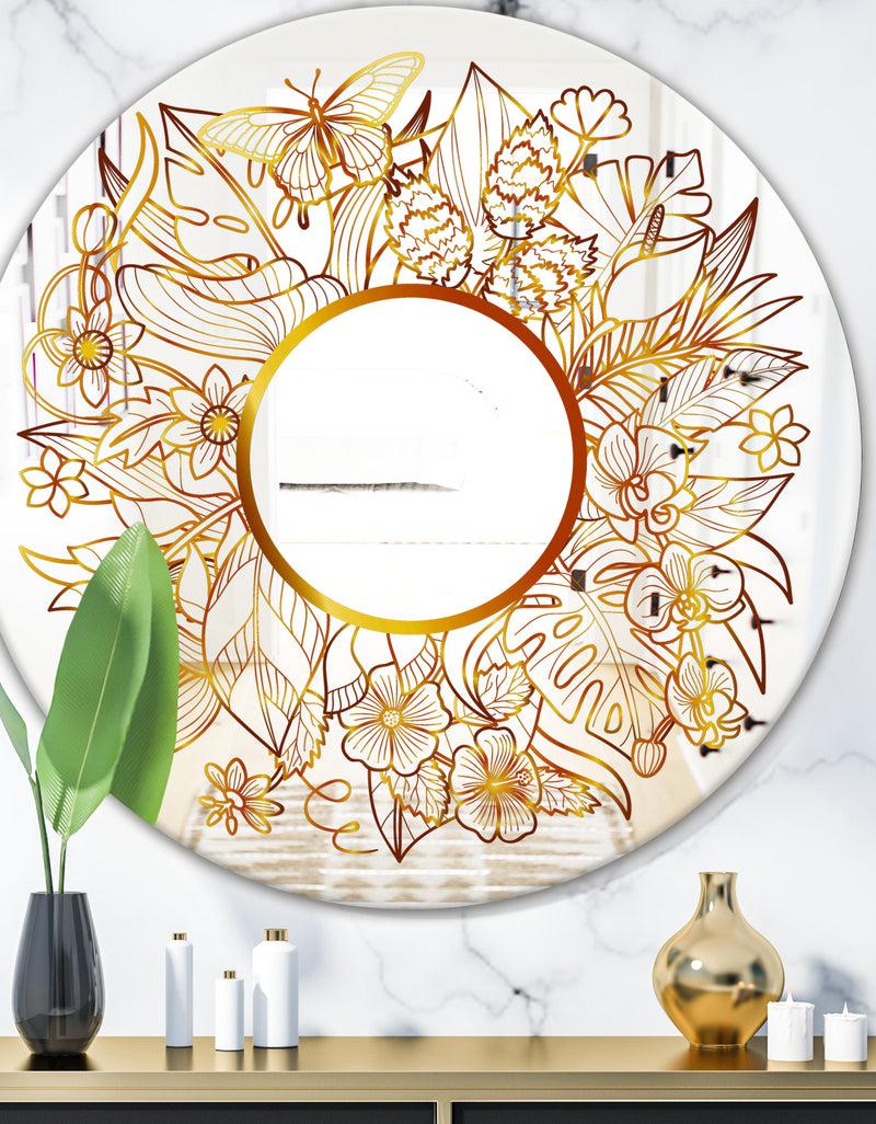DesignQ Tropical Gold Composition 3 - Glam Mirror - Oval or Round Decorative Mirror