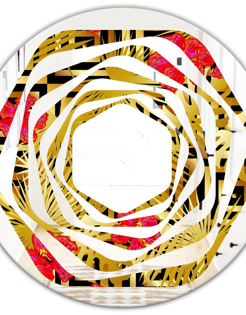 DesignQ Tropical Gold Luxury Pattern I - Modern Round Or Oval Wall Mirror - Whirl