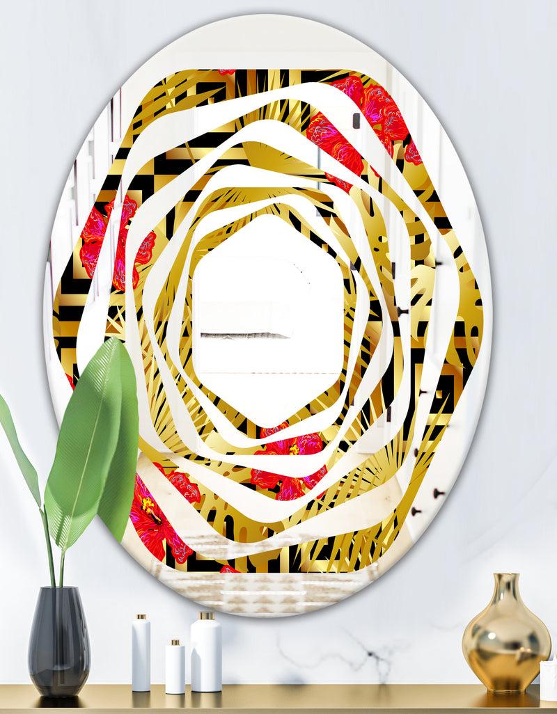 DesignQ Tropical Gold Luxury Pattern I - Modern Round Or Oval Wall Mirror - Whirl
