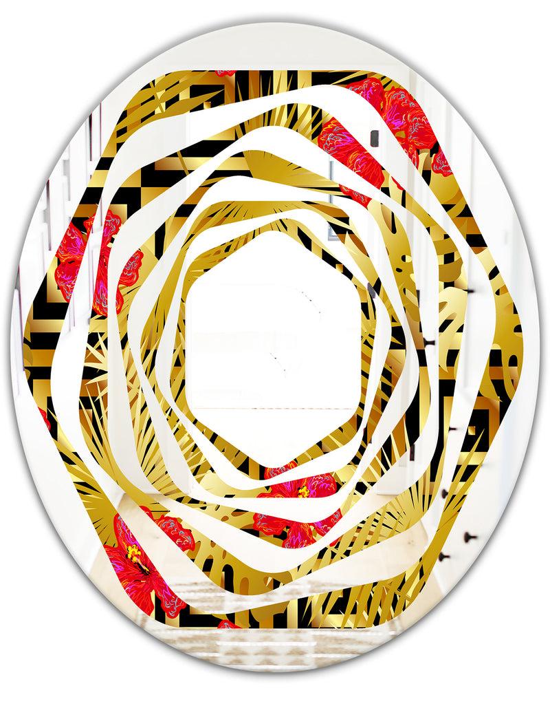 DesignQ Tropical Gold Luxury Pattern I - Modern Round Or Oval Wall Mirror - Whirl