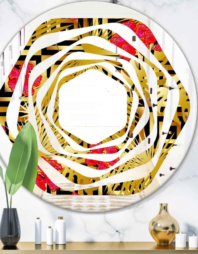 DesignQ Tropical Gold Luxury Pattern I - Modern Round or Oval Wall Mirror - Whirl