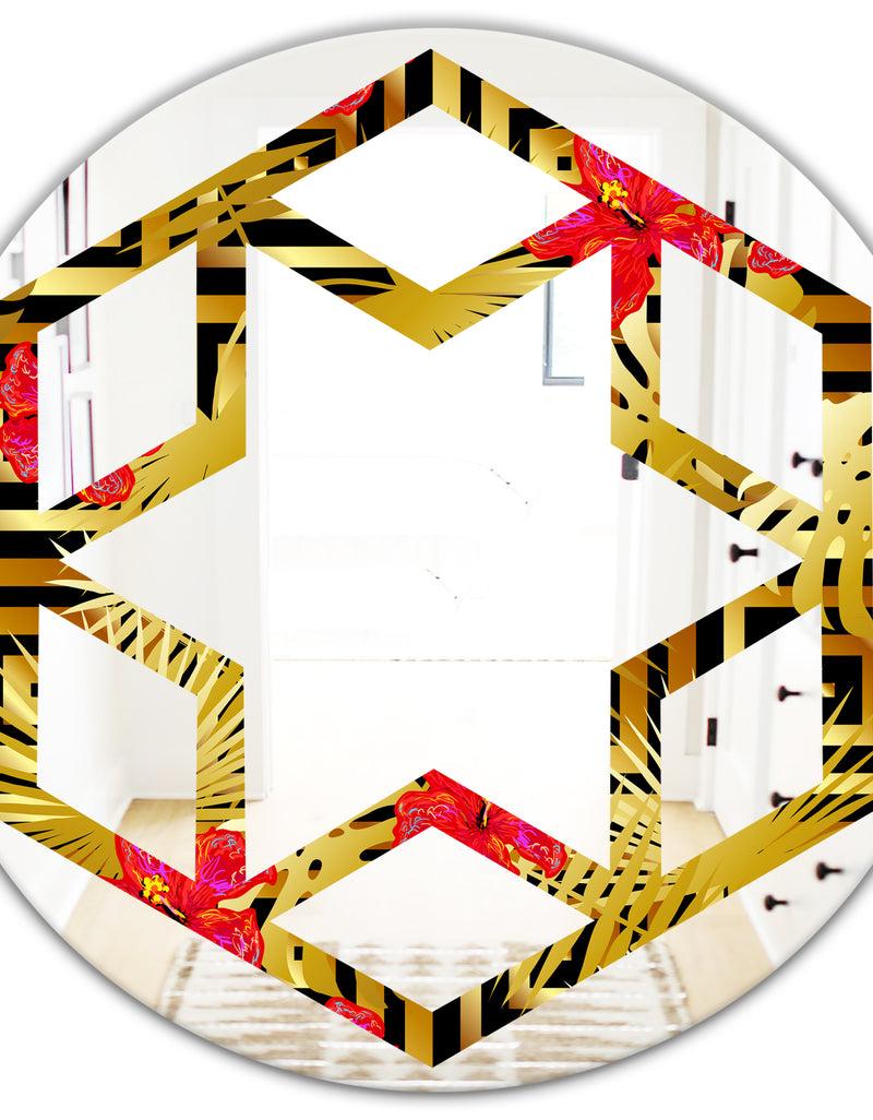 DesignQ Tropical Gold Luxury Pattern I - Modern Round Or Oval Wall Mirror - Hexagon Star