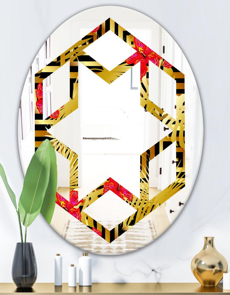 DesignQ Tropical Gold Luxury Pattern I - Modern Round Or Oval Wall Mirror - Hexagon Star