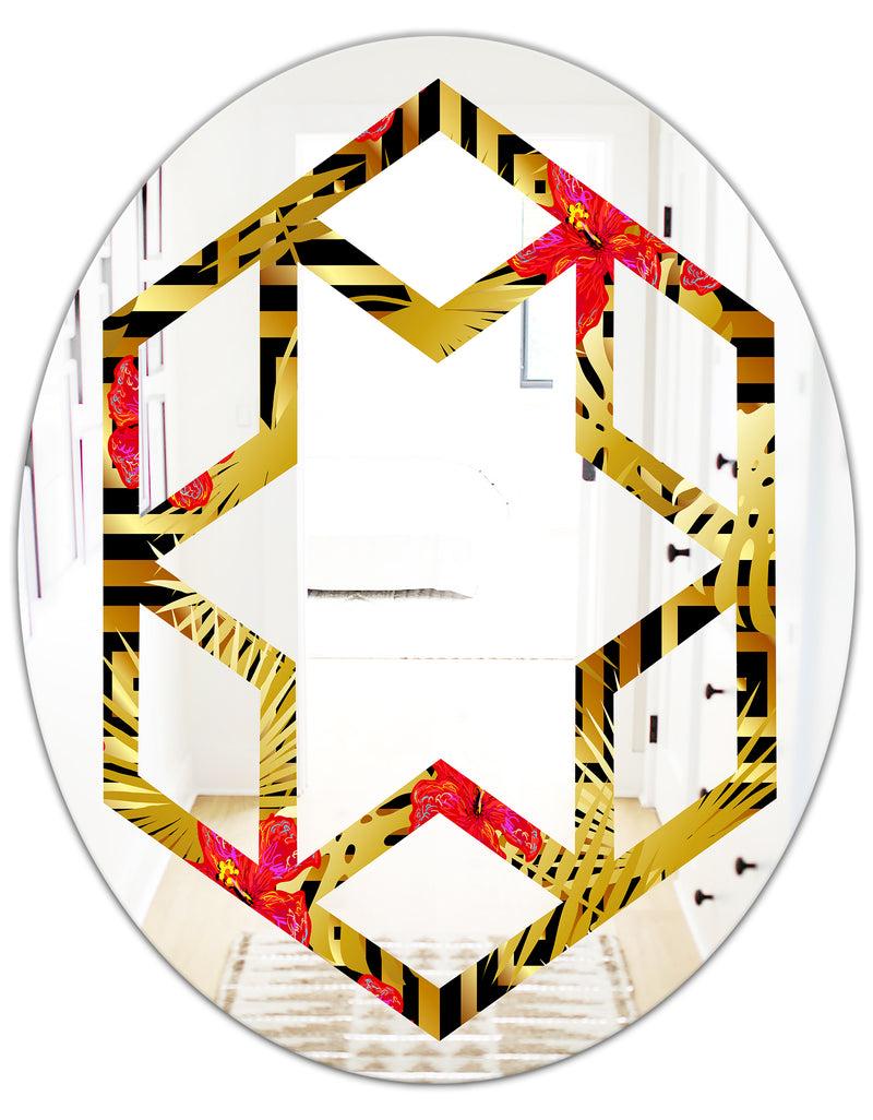 DesignQ Tropical Gold Luxury Pattern I - Modern Round Or Oval Wall Mirror - Hexagon Star