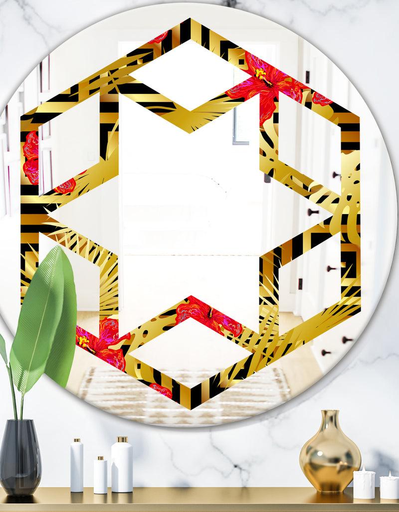 DesignQ Tropical Gold Luxury Pattern I - Modern Round or Oval Wall Mirror - Hexagon Star