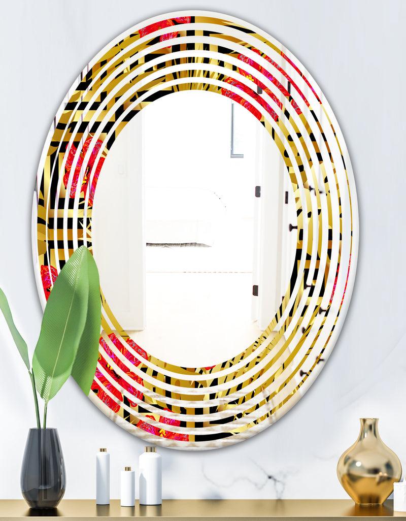 DesignQ Tropical Gold Luxury Pattern I - Modern Round Or Oval Wall Mirror - Wave