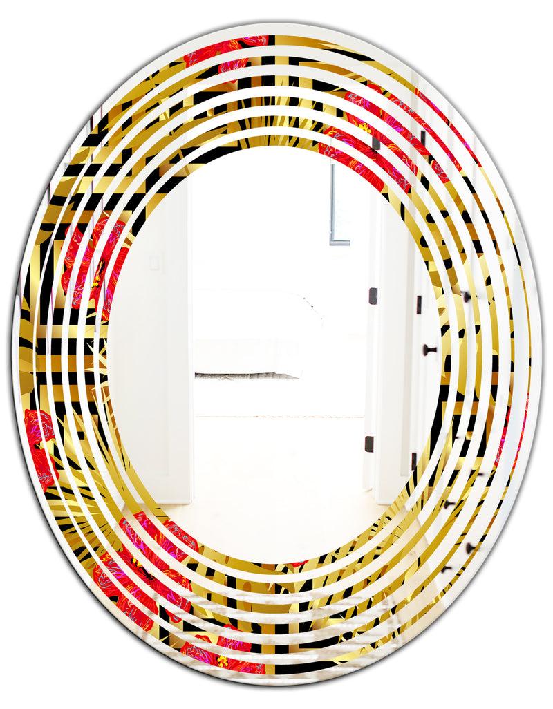 DesignQ Tropical Gold Luxury Pattern I - Modern Round Or Oval Wall Mirror - Wave