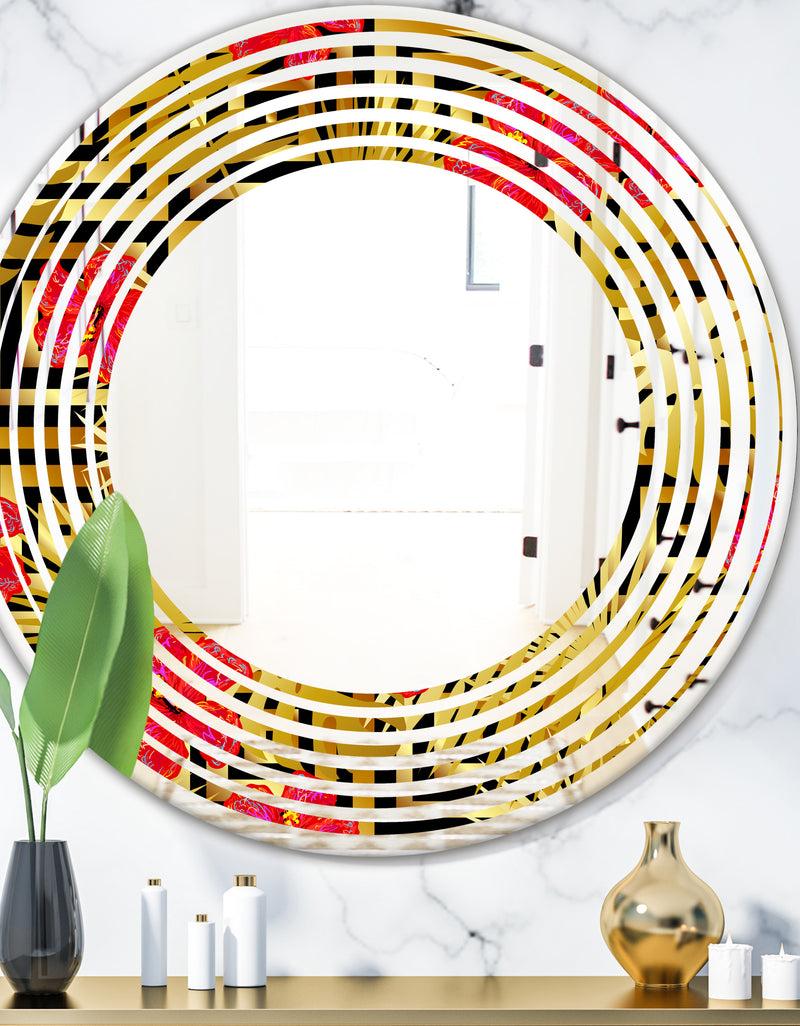 DesignQ Tropical Gold Luxury Pattern I - Modern Round or Oval Wall Mirror - Wave