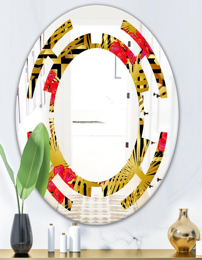 DesignQ Tropical Gold Luxury Pattern I - Modern Round Or Oval Wall Mirror - Space