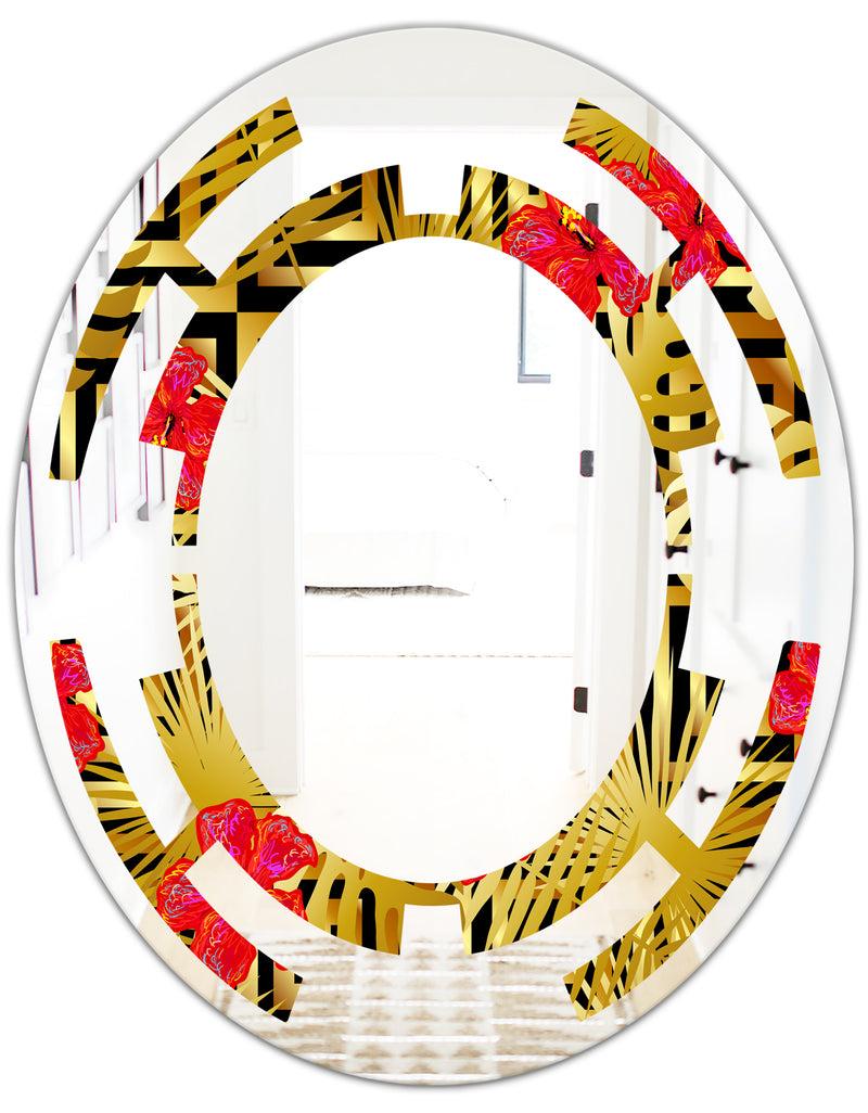 DesignQ Tropical Gold Luxury Pattern I - Modern Round Or Oval Wall Mirror - Space