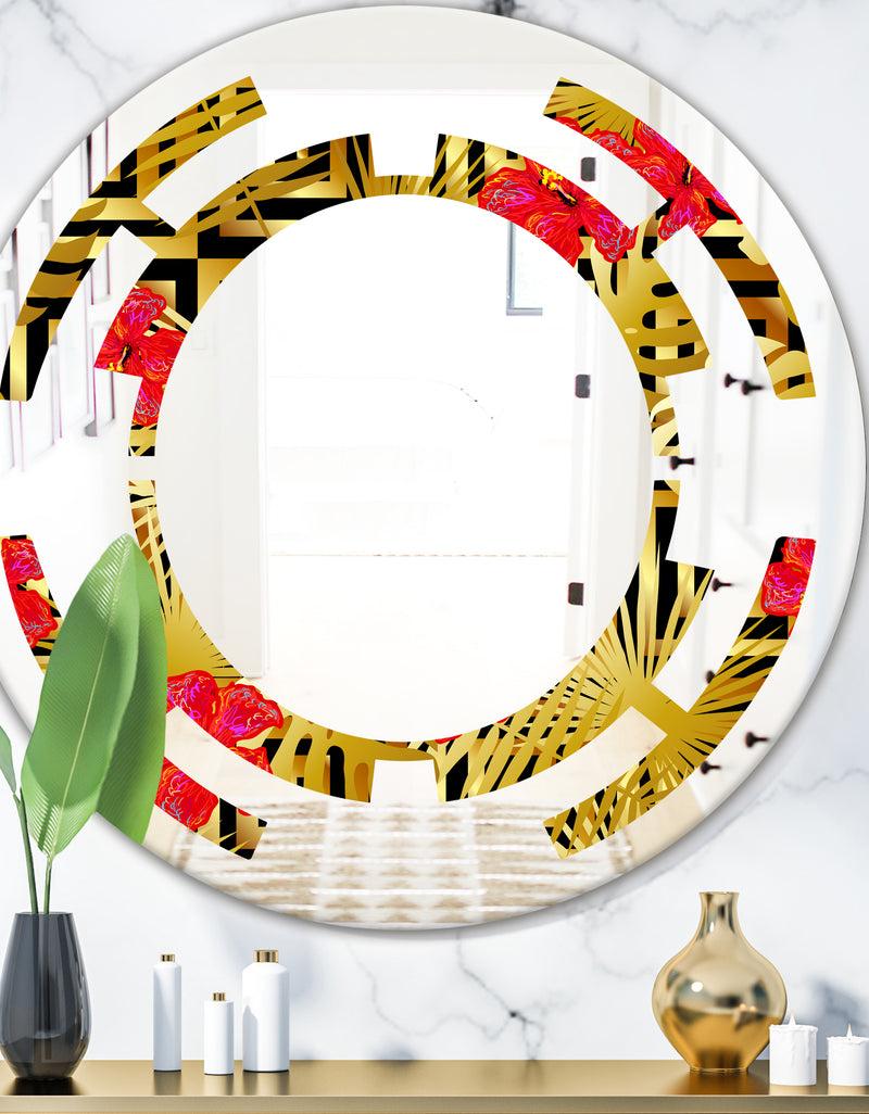 DesignQ Tropical Gold Luxury Pattern I - Modern Round or Oval Wall Mirror - Space