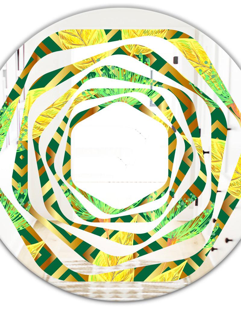 DesignQ Tropical Gold Luxury Pattern II - Modern Round Or Oval Wall Mirror - Whirl