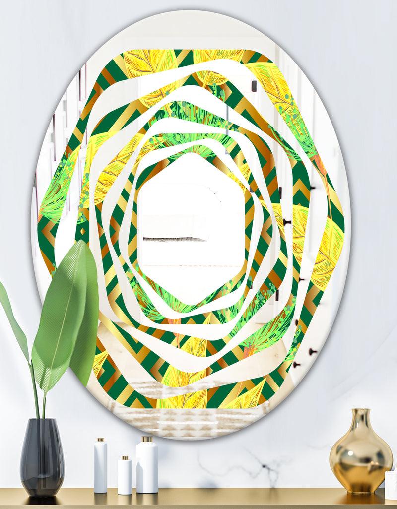 DesignQ Tropical Gold Luxury Pattern II - Modern Round Or Oval Wall Mirror - Whirl