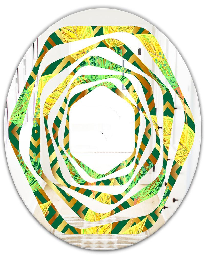 DesignQ Tropical Gold Luxury Pattern II - Modern Round Or Oval Wall Mirror - Whirl