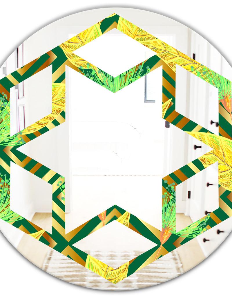 DesignQ Tropical Gold Luxury Pattern II - Modern Round Or Oval Wall Mirror - Hexagon Star