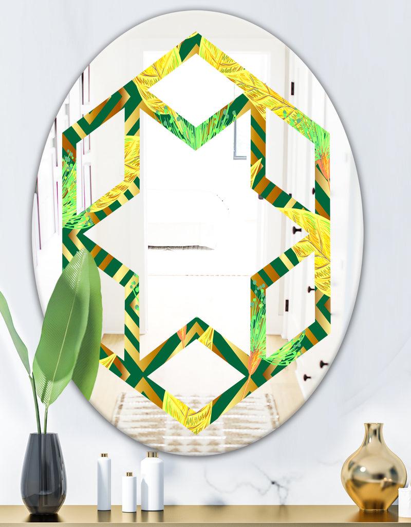 DesignQ Tropical Gold Luxury Pattern II - Modern Round Or Oval Wall Mirror - Hexagon Star