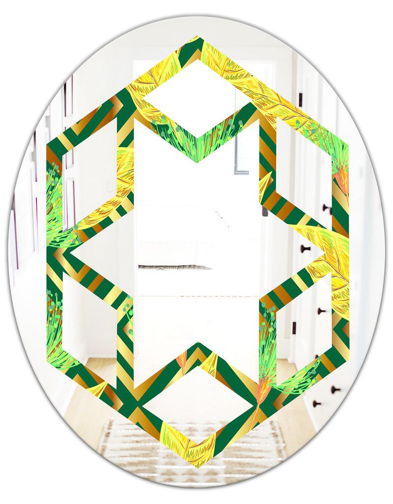 DesignQ Tropical Gold Luxury Pattern II - Modern Round Or Oval Wall Mirror - Hexagon Star