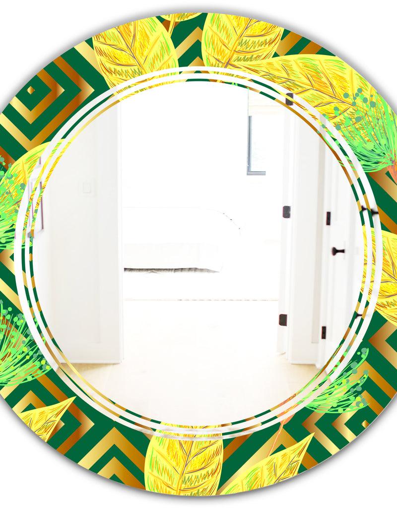 DesignQ Tropical Gold Luxury Pattern II - Modern Round Or Oval Wall Mirror - Triple C