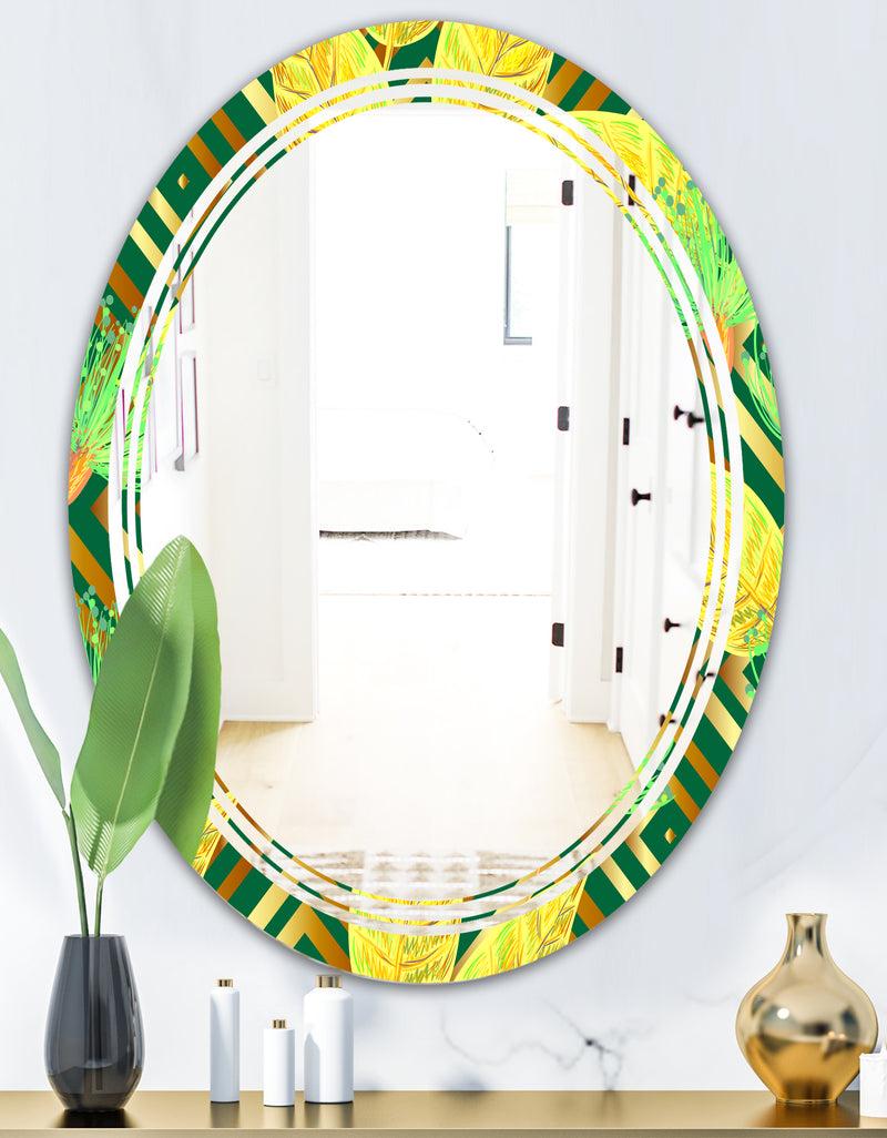 DesignQ Tropical Gold Luxury Pattern II - Modern Round Or Oval Wall Mirror - Triple C
