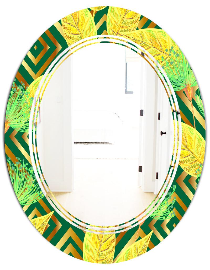 DesignQ Tropical Gold Luxury Pattern II - Modern Round Or Oval Wall Mirror - Triple C