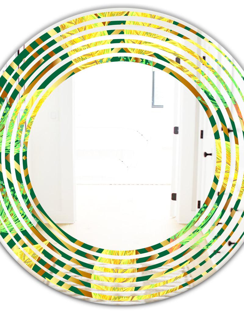 DesignQ Tropical Gold Luxury Pattern II - Modern Round Or Oval Wall Mirror - Wave