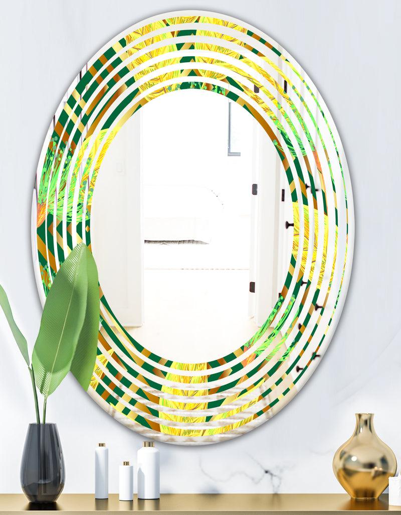 DesignQ Tropical Gold Luxury Pattern II - Modern Round Or Oval Wall Mirror - Wave