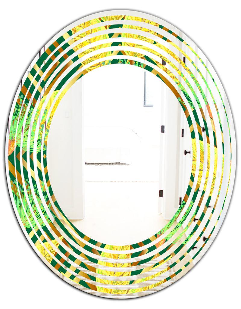 DesignQ Tropical Gold Luxury Pattern II - Modern Round Or Oval Wall Mirror - Wave