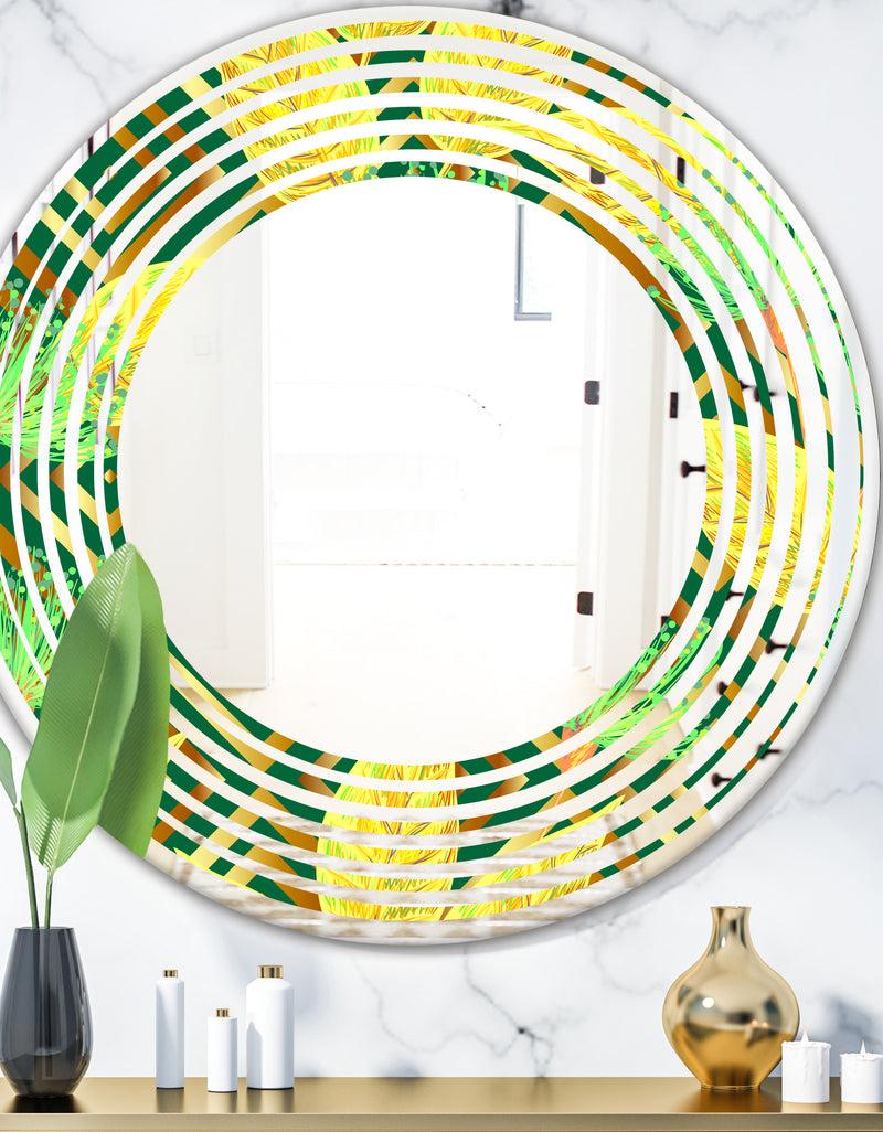 DesignQ Tropical Gold Luxury Pattern II - Modern Round or Oval Wall Mirror - Wave