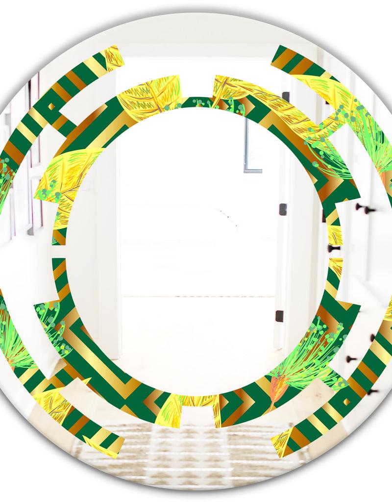 DesignQ Tropical Gold Luxury Pattern II - Modern Round Or Oval Wall Mirror - Space