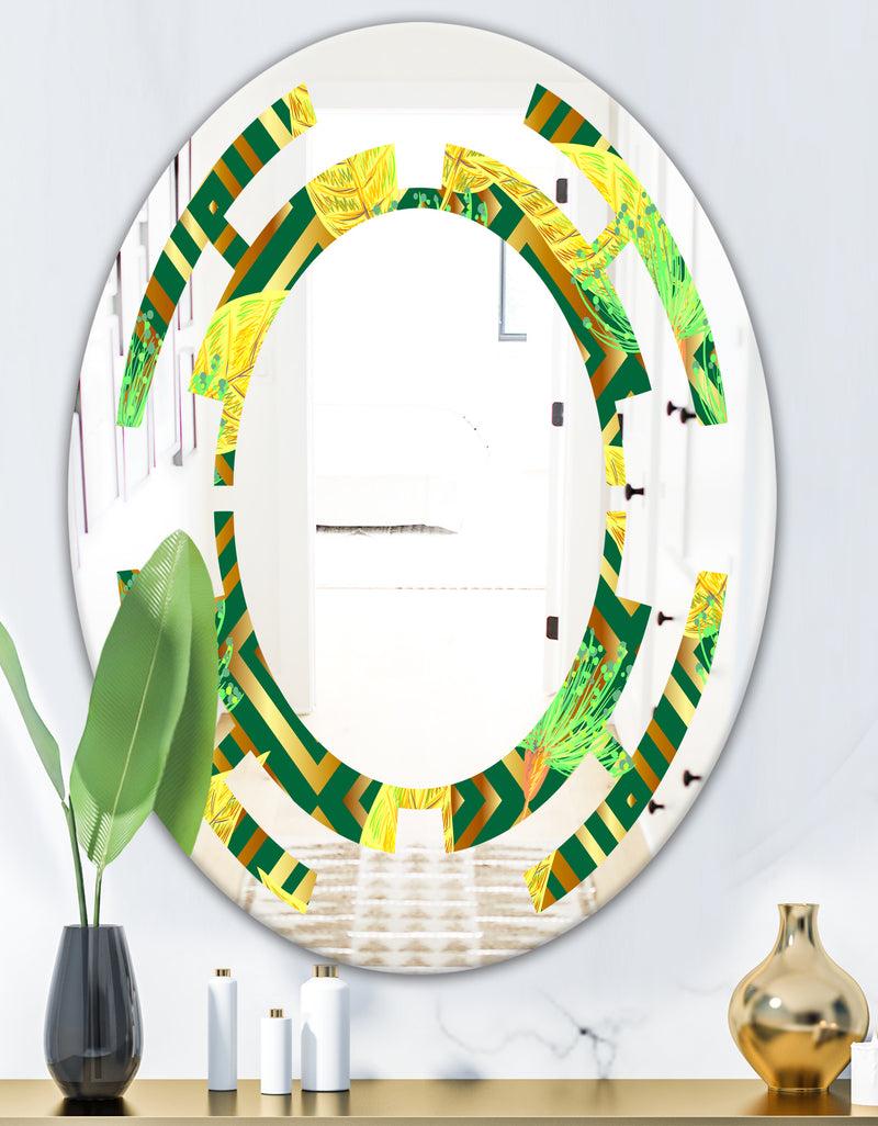 DesignQ Tropical Gold Luxury Pattern II - Modern Round Or Oval Wall Mirror - Space