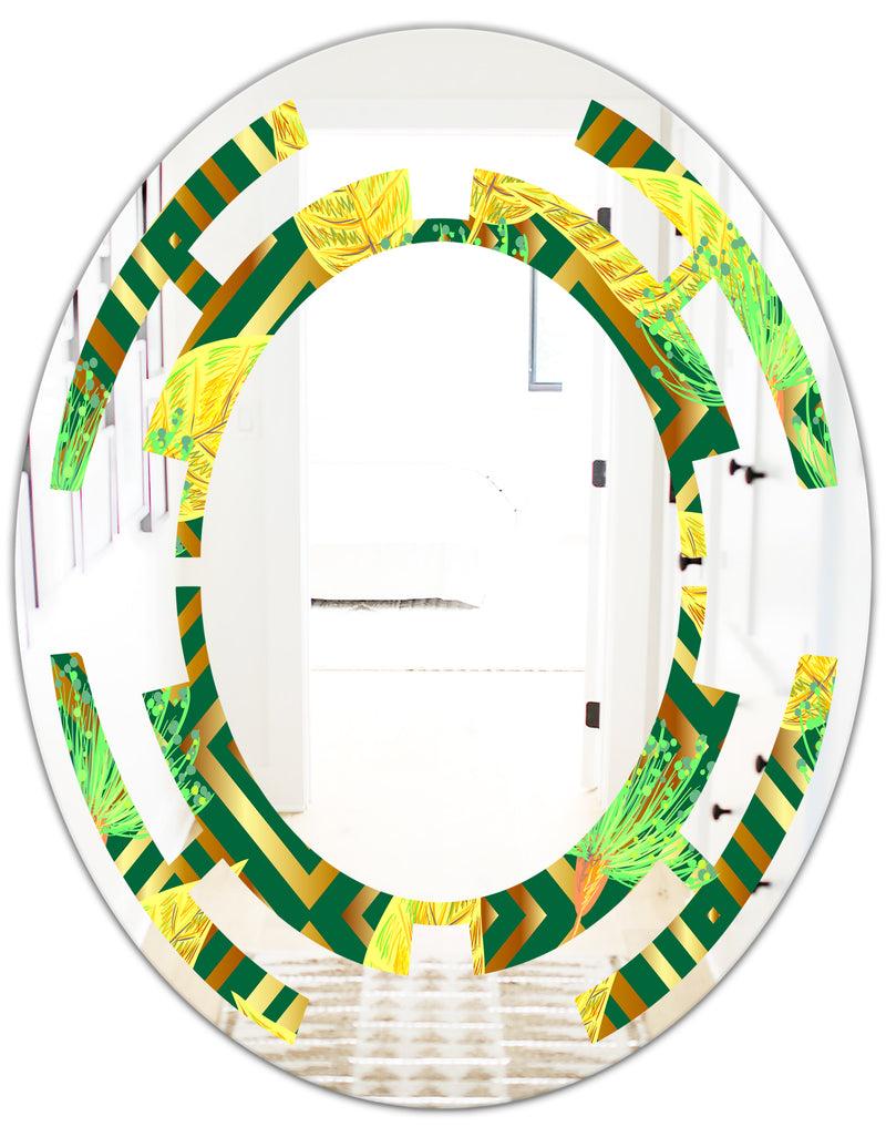 DesignQ Tropical Gold Luxury Pattern II - Modern Round Or Oval Wall Mirror - Space