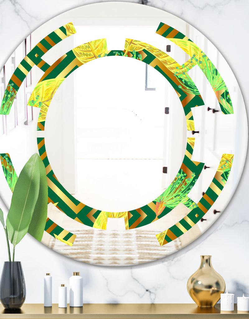 DesignQ Tropical Gold Luxury Pattern II - Modern Round or Oval Wall Mirror - Space